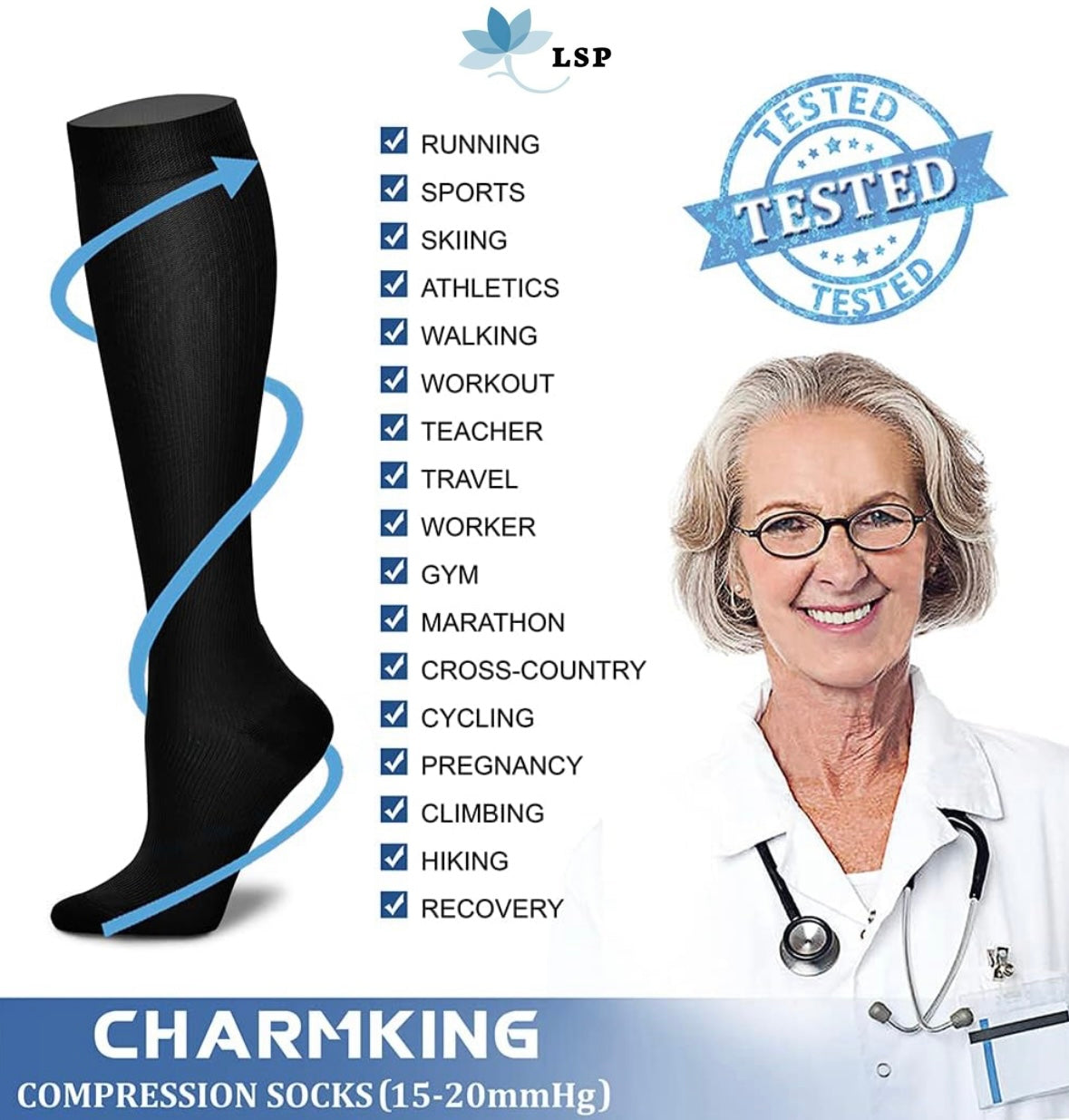 3 pairs CHARMKING Compression Socks for Women & Men, Best Support for Athletic Running Cycling