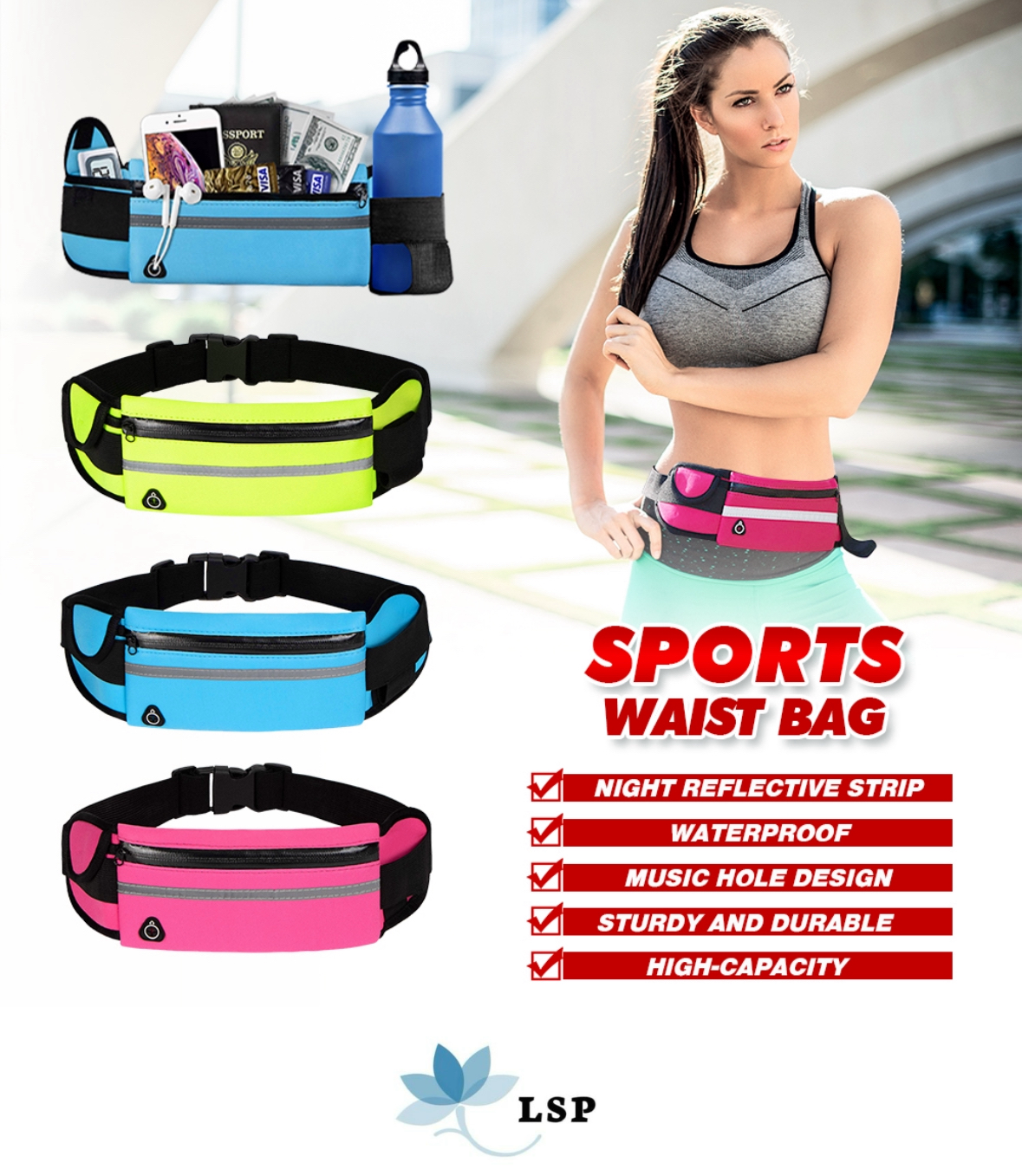 Lightweight and durable waist bag designed for outdoor activities such as hiking, running, and cycling